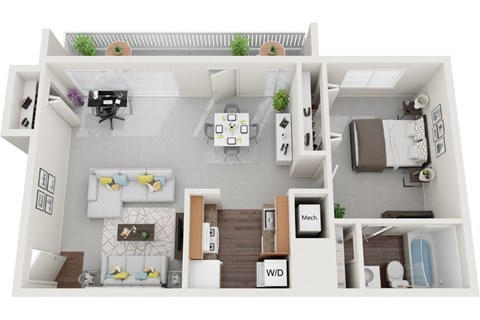 Floor plan for 1 bed, 1 bath, 526 sqft